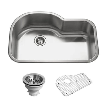Houzer Belleo 32 inch Stainless Steel Drop-in Topmount Single Bowl Offset Kitchen Sink with Strainer & Grid